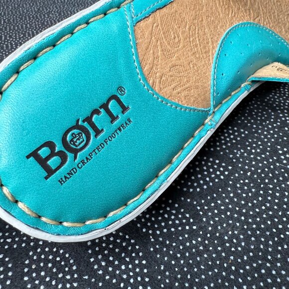 Born Womens Leather Sandals Size 10 Turquoise Open Toe Slide Wedge - Picture 3 of 8